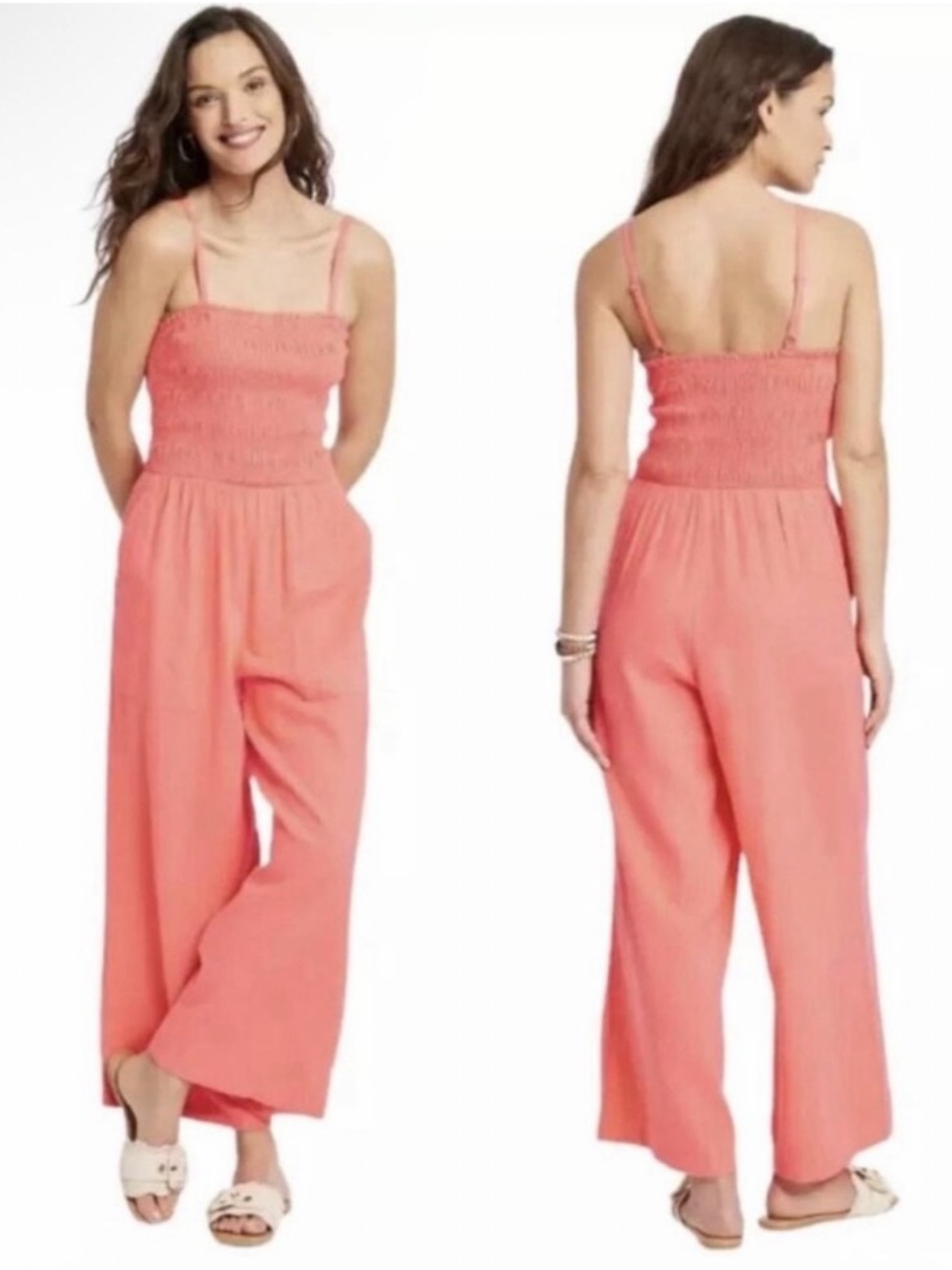 Universal Thread Coral Smocked Wide-Leg Jumpsuit - Size Small